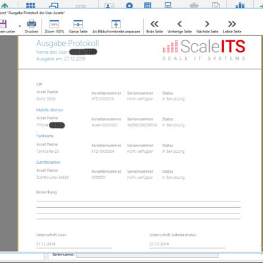 Ausgabeprotokoll Asset Management